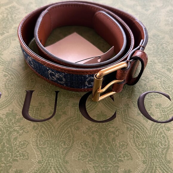 Gucci GG Jacquard Denim and Leather Belt 65/25.5 main image 8